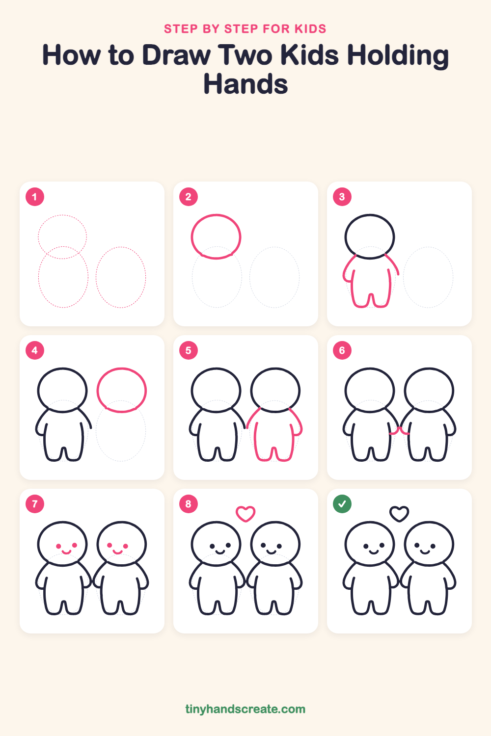 How to draw two kids holding hands step by step for kids