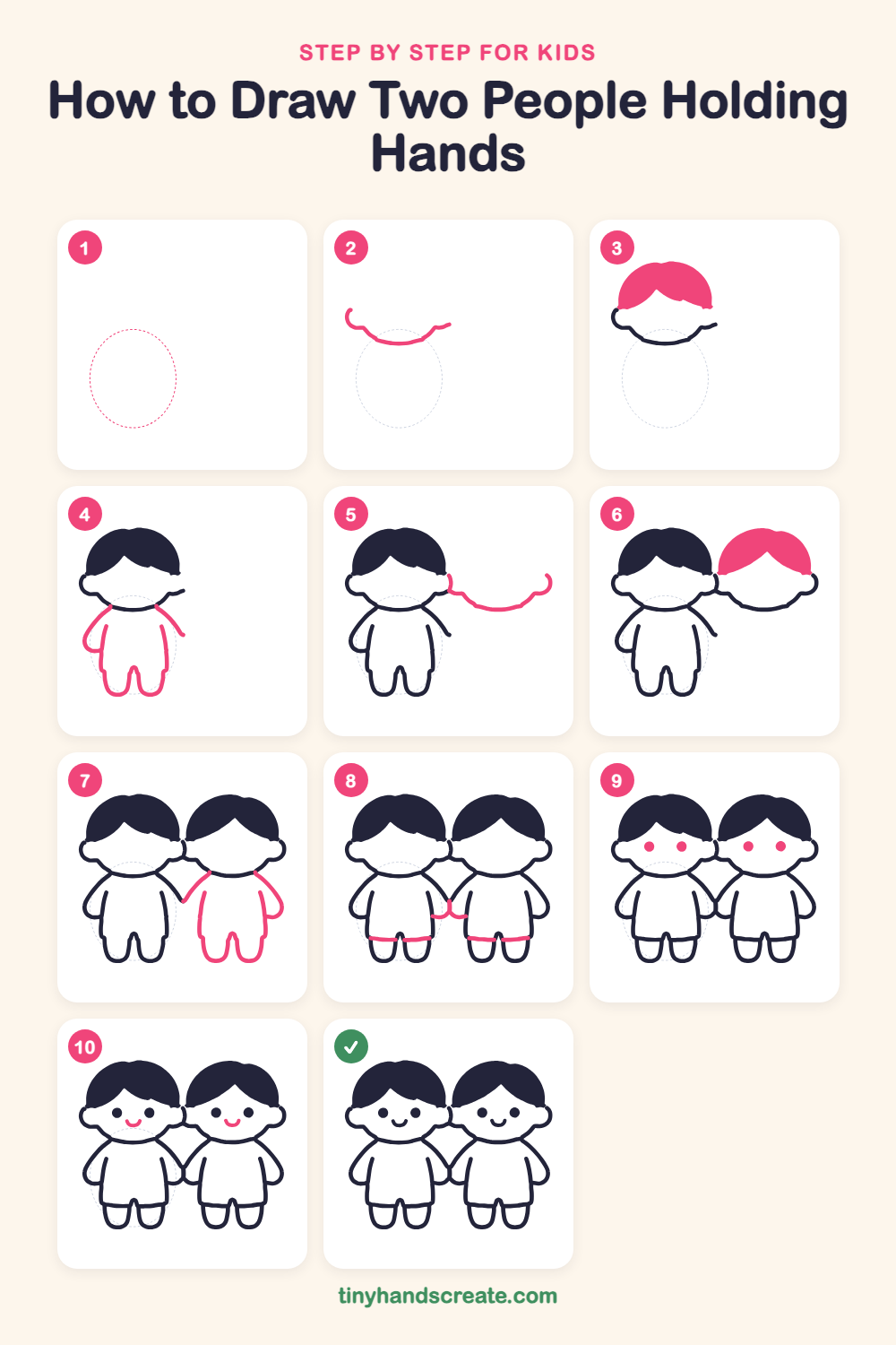 How to draw two people holding hands step by step for kids