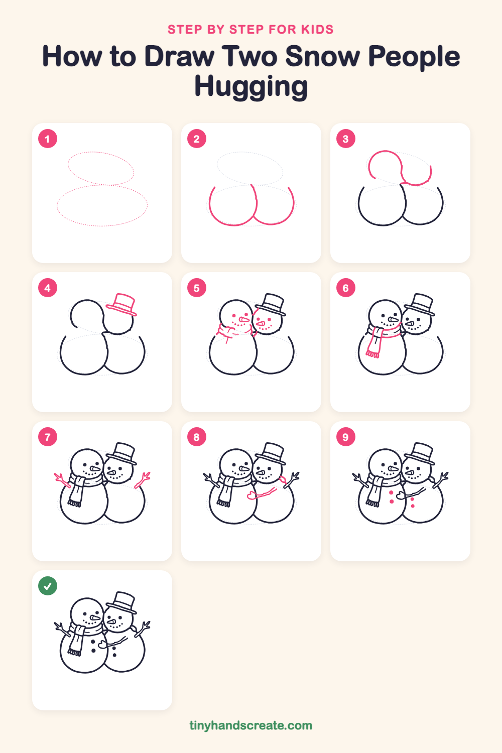 How to draw two snow people hugging step by step for kids