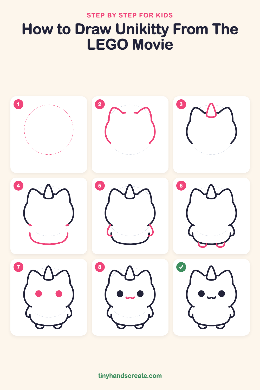 How to draw Unikitty from The LEGO Movie step by step for kids