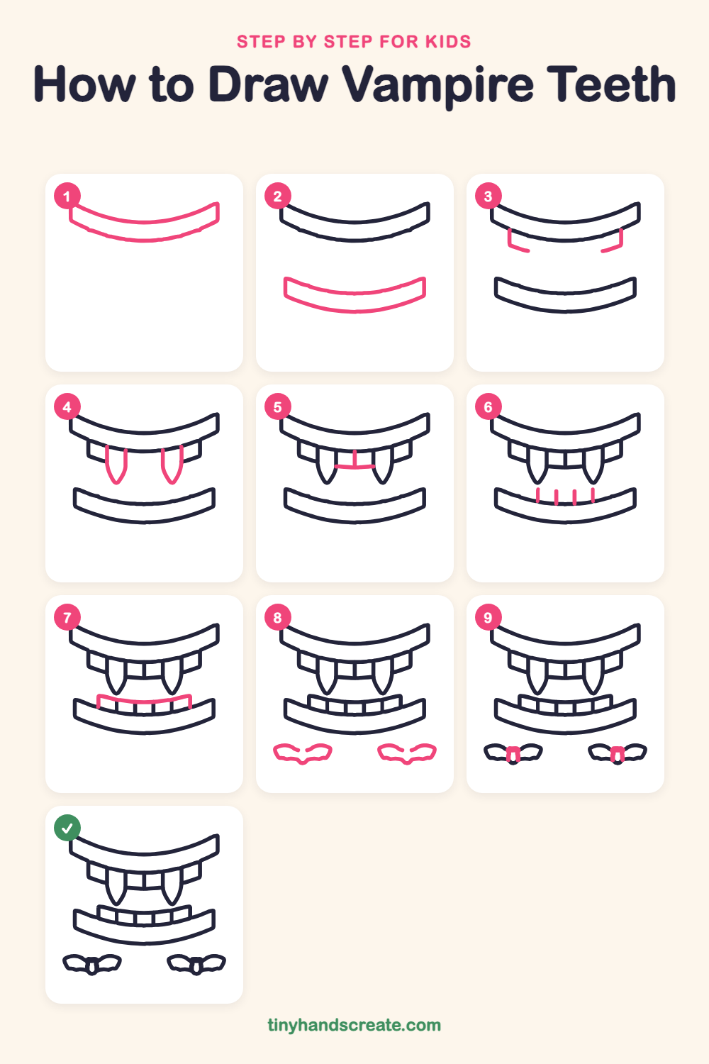 How to draw vampire teeth step by step for kids