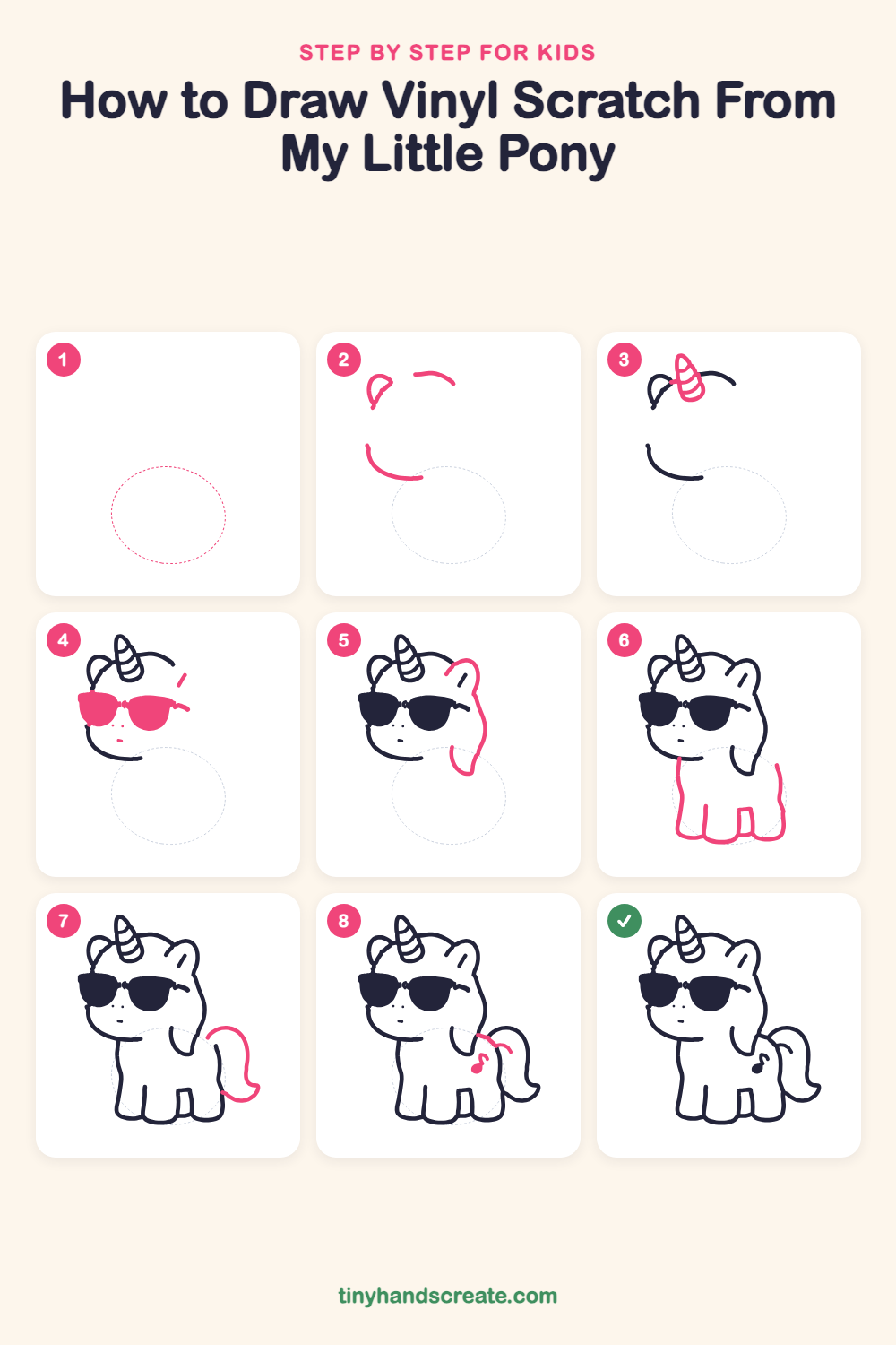 How to draw Vinyl Scratch from My Little Pony step by step for kids