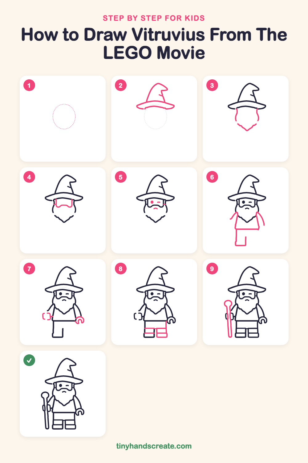How to draw Vitruvius from The LEGO Movie step by step for kids