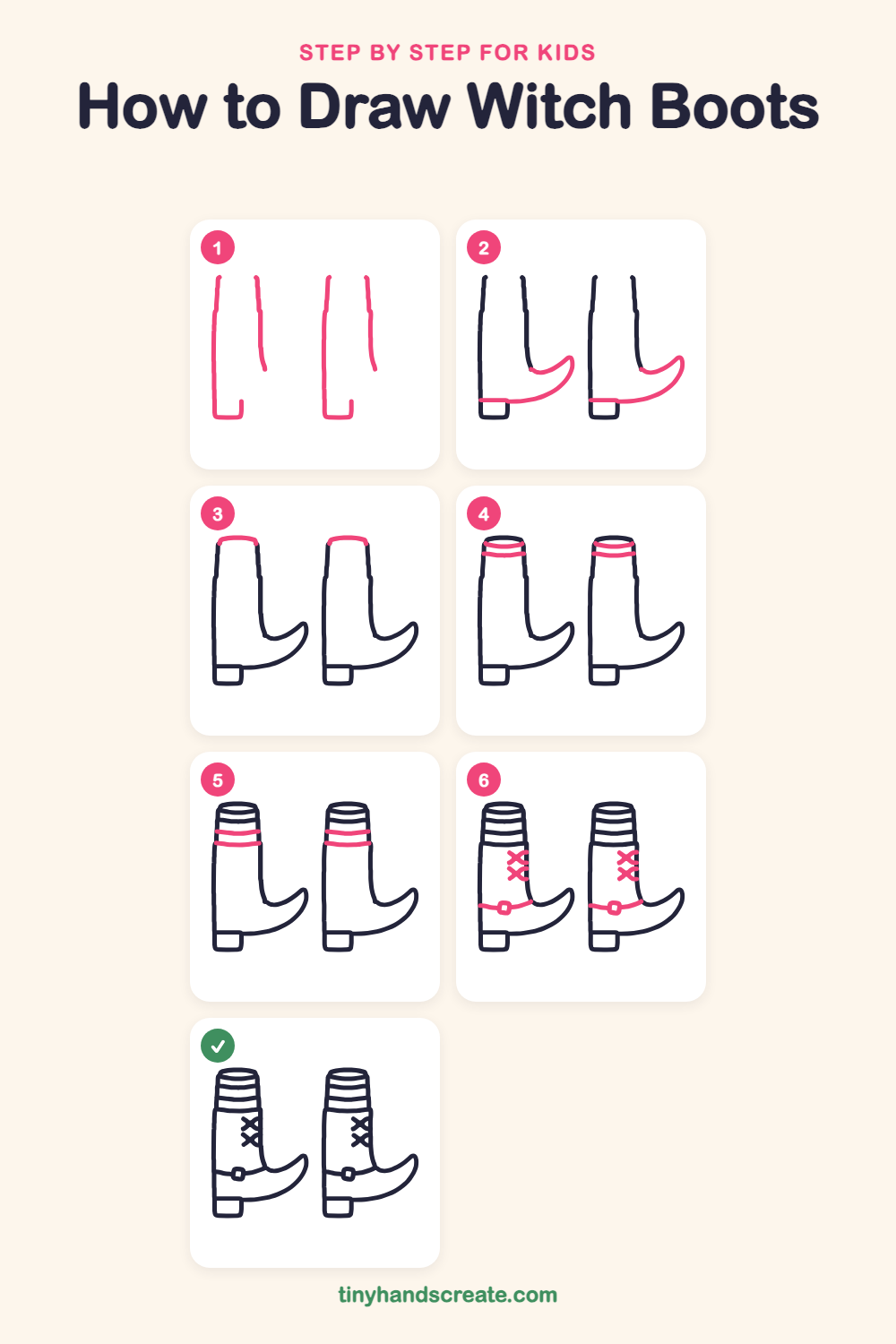 How to draw witch boots step by step for kids