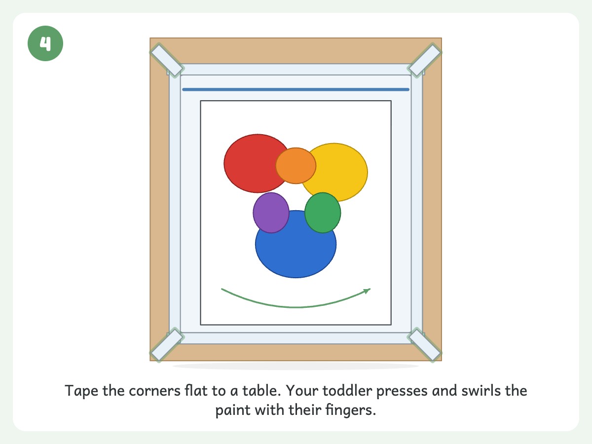 Step 4: Tape it flat to a table and let your toddler spread the color