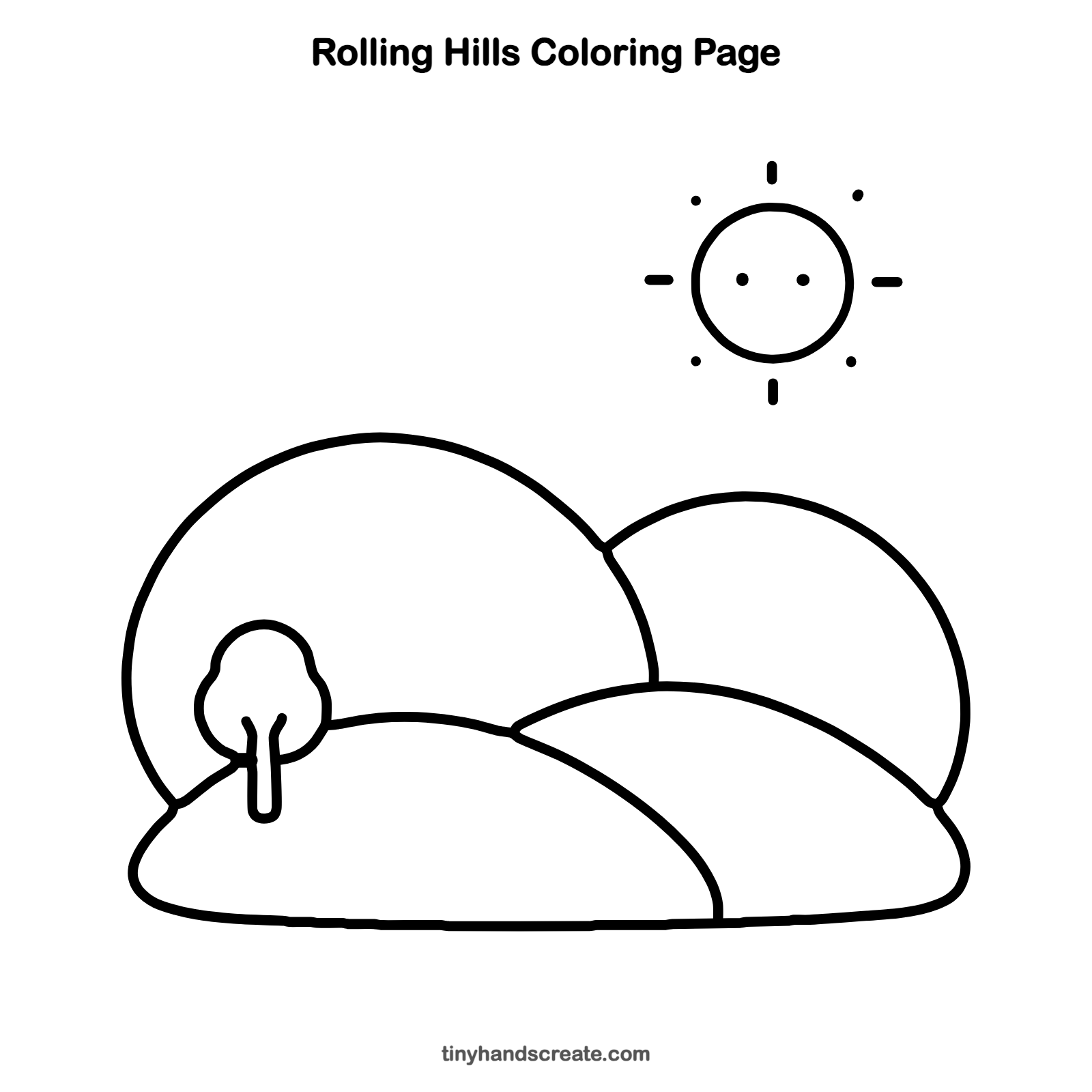 Free printable rolling hills coloring page for kids