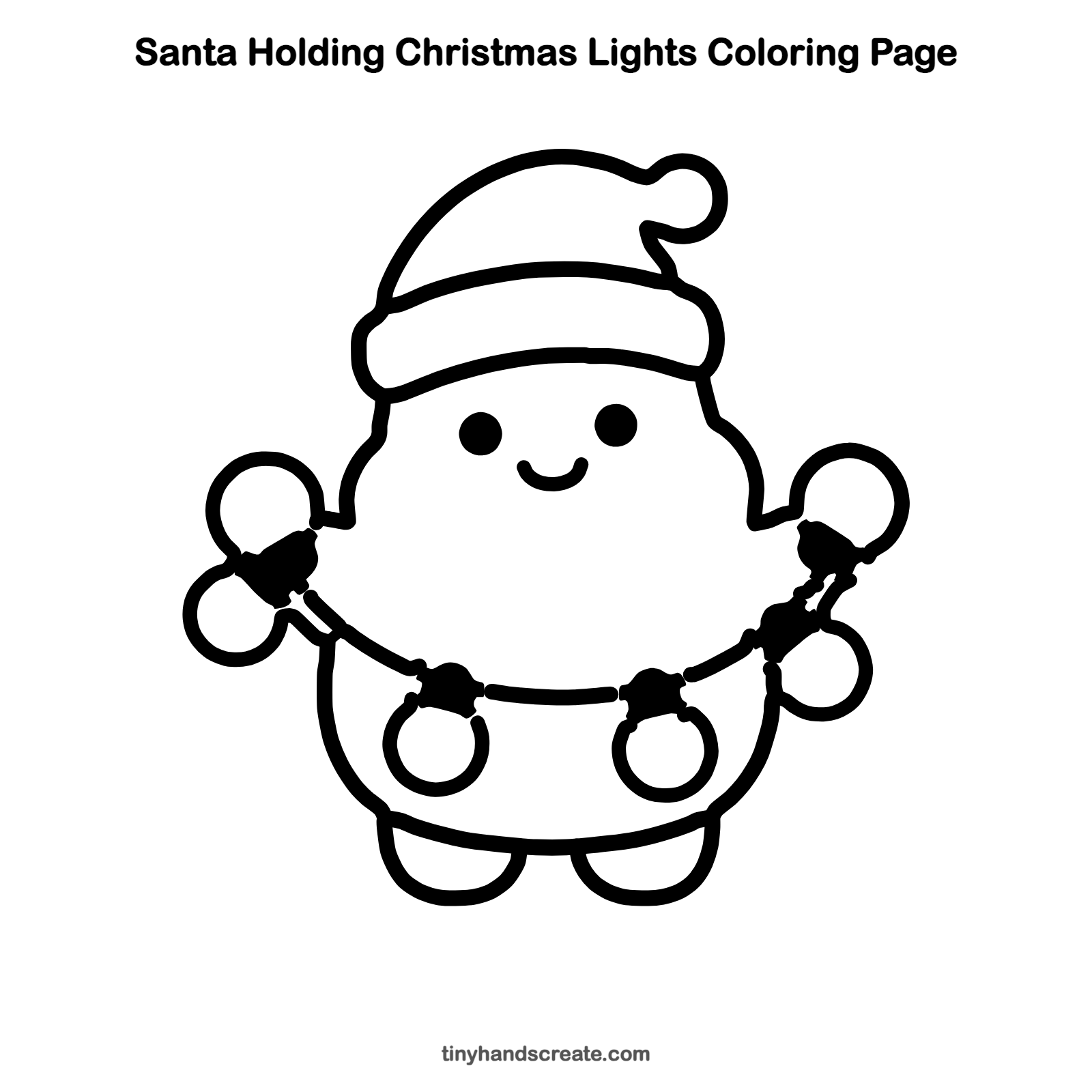 Free printable Santa holding Christmas lights coloring page for kids