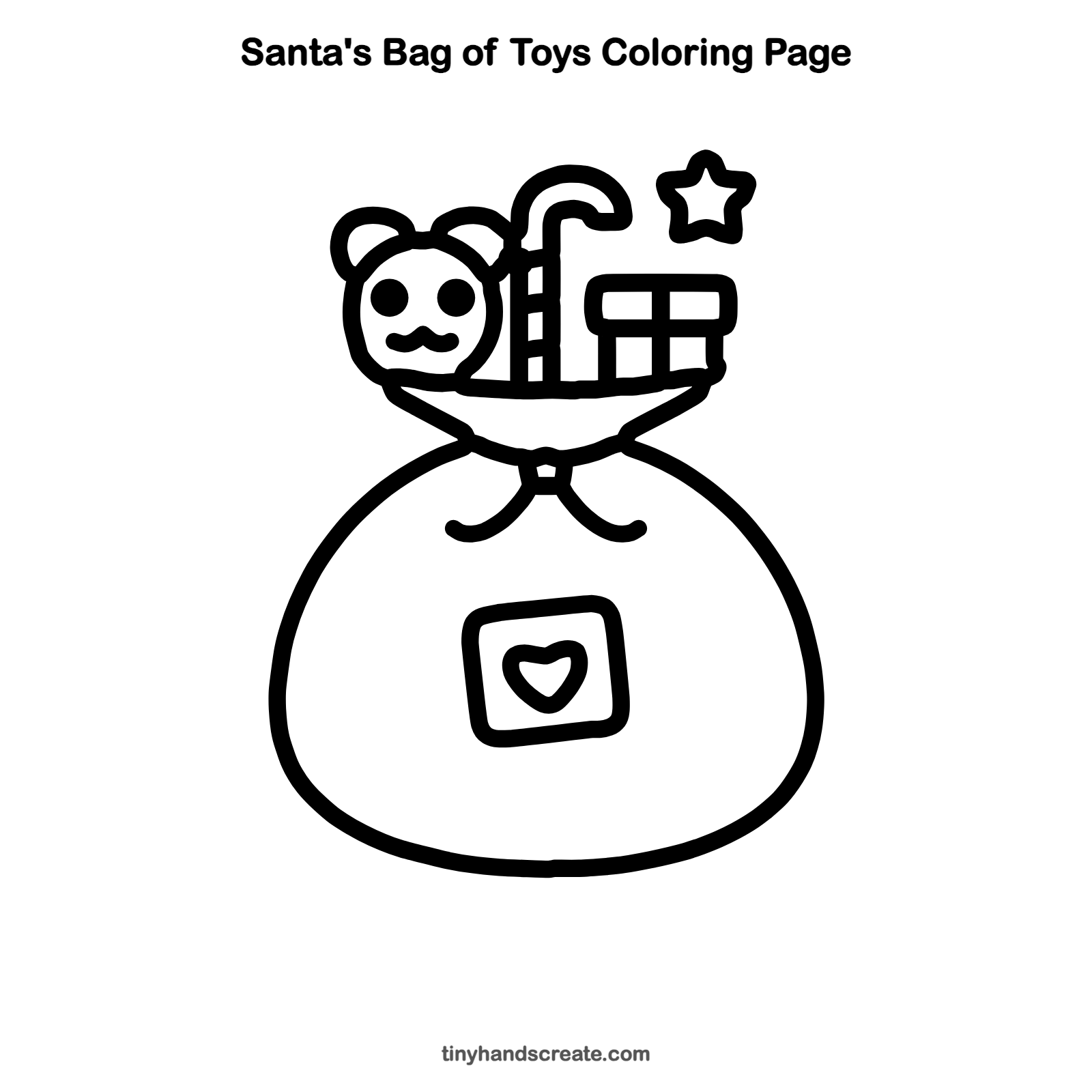 Free printable Santa's bag of toys coloring page for kids