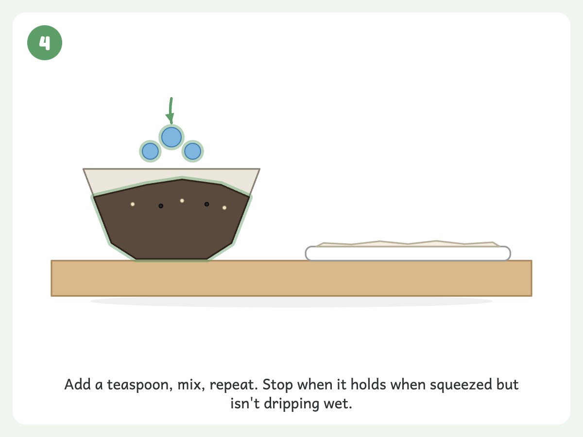 Step 4: Add water a teaspoon at a time until it holds together like Play-Doh