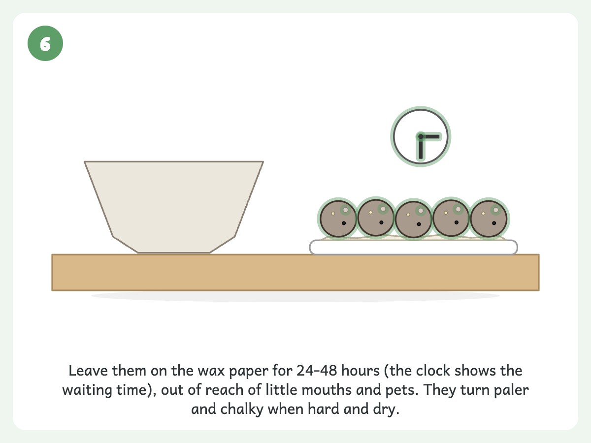 Step 6: Dry the seed bombs on wax paper for 24-48 hours