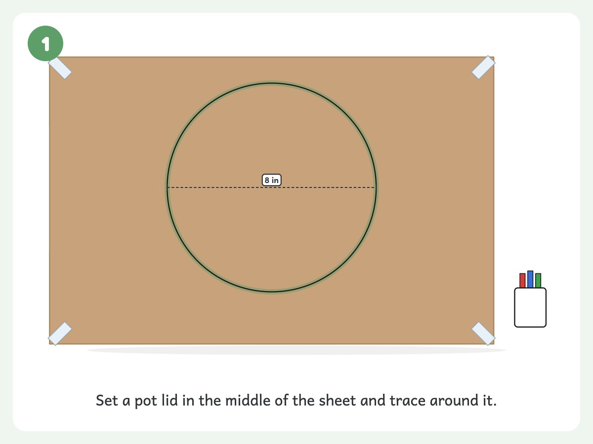 Step 1: Trace the ring: in pencil, trace something round and about 8 inches across, like a pot lid, in the middle of an 11x17 sheet