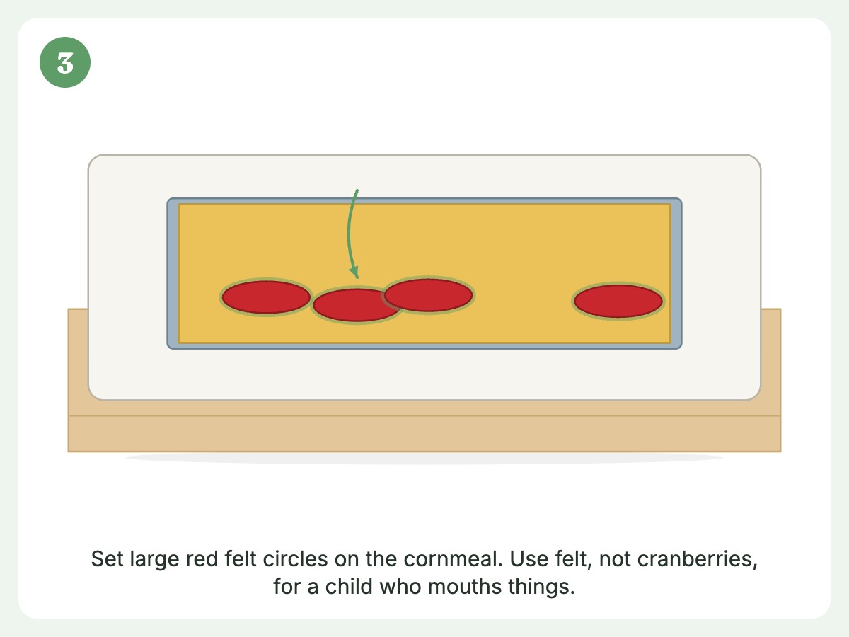 Step 3: Scatter the large red felt circles on top