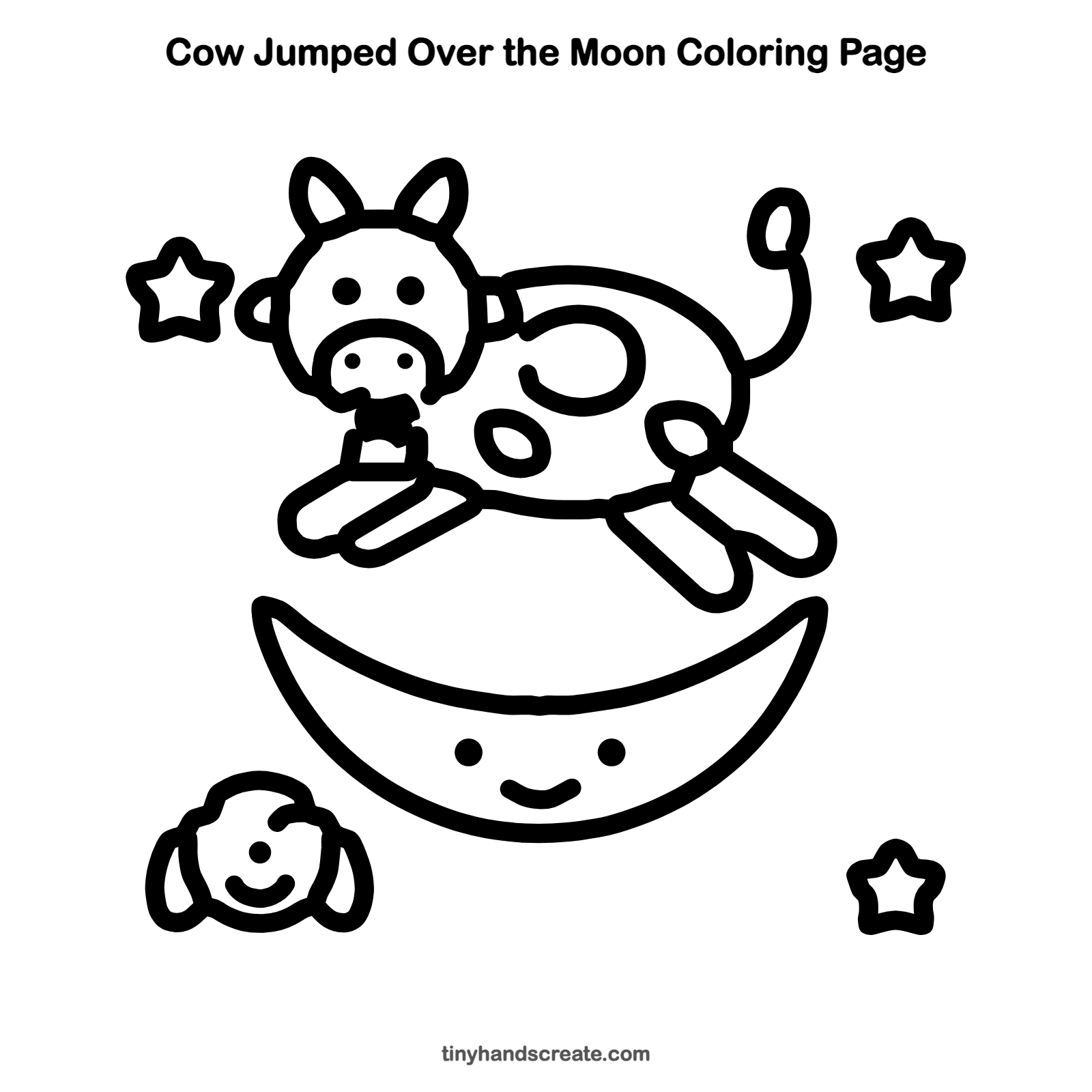 Free printable cow jumped over the moon coloring page for kids