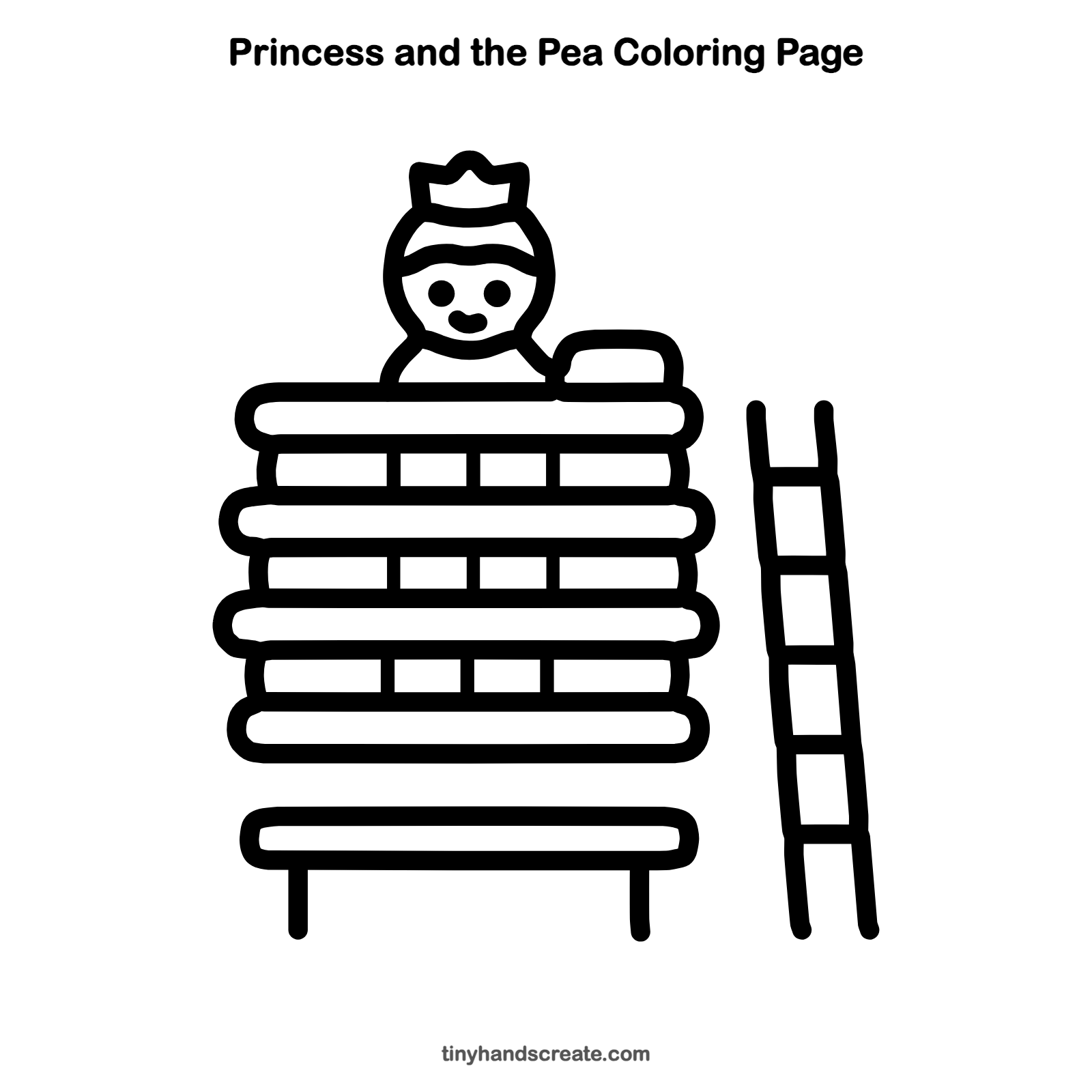 Free printable Princess and the Pea coloring page for kids