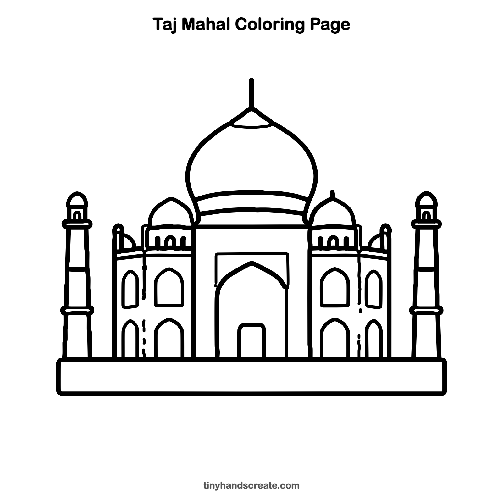 Free printable Taj Mahal coloring page for kids