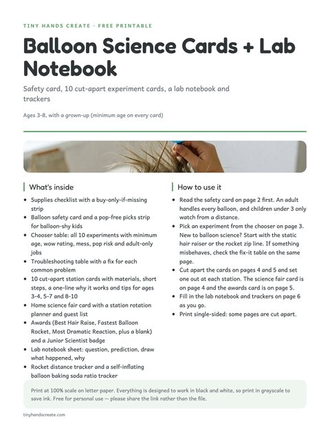 Balloon Science Experiment Cards + Lab Notebook preview