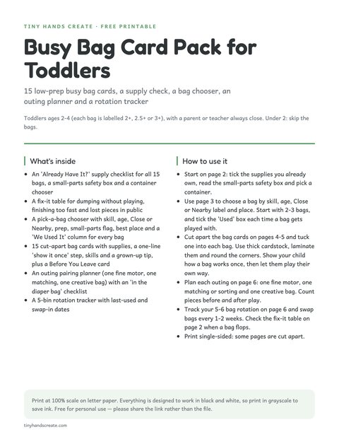 Busy Bag Card Pack for Toddlers preview