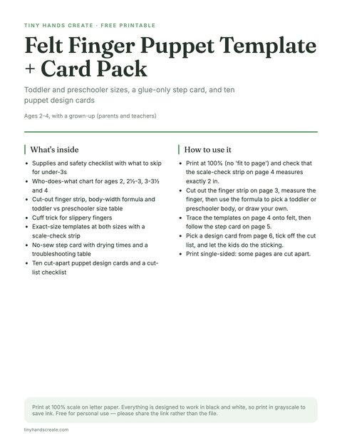 Felt Finger Puppet Template + Card Pack preview