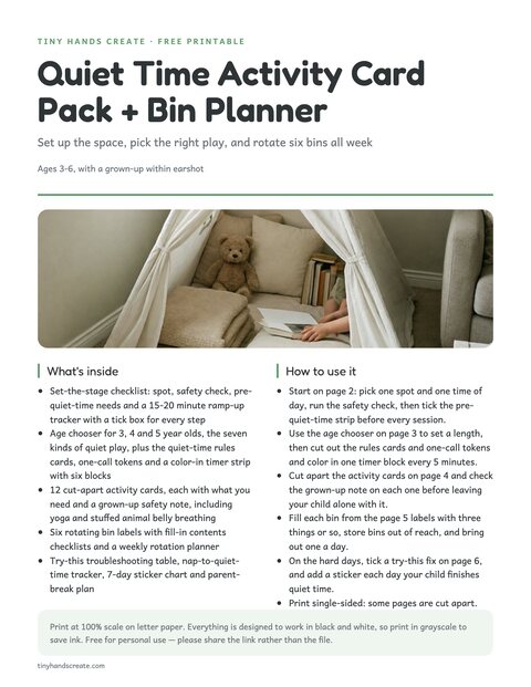 Quiet Time Activity Card Pack + Bin Planner preview