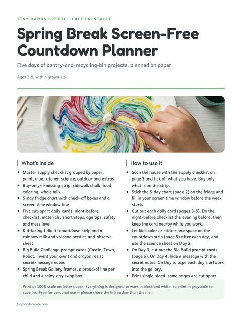Spring Break Screen-Free Countdown Planner preview