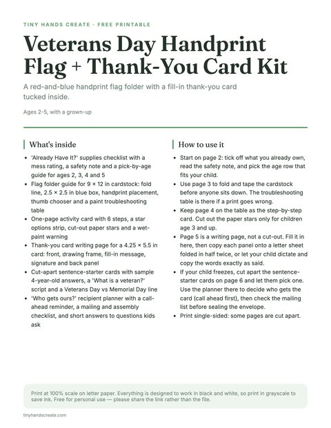 Veterans Day Handprint Flag + Thank-You Card Kit preview