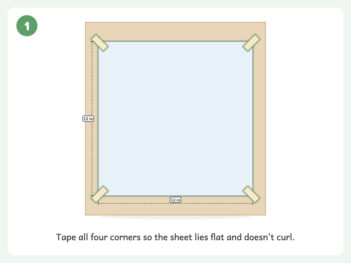 Step 1: Tape a 12x12 inch piece of clear contact paper sticky-side up to the table