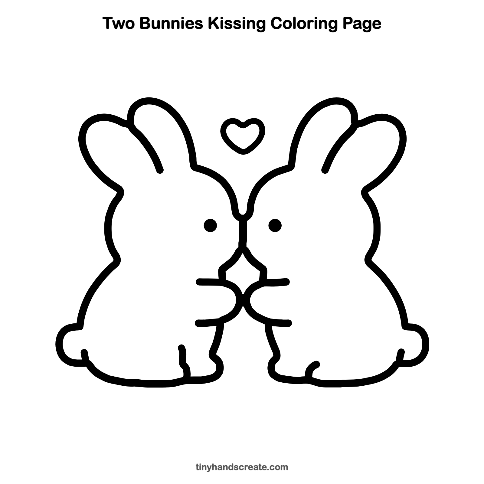 Free printable two bunnies kissing coloring page for kids