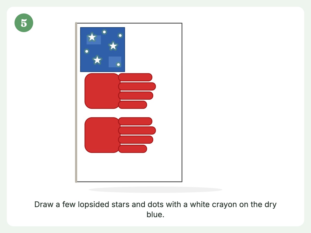 Step 5: Add white crayon stars to the dry blue