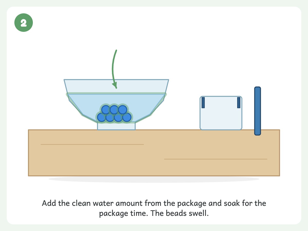 Step 2: Soak in the clean water amount and for the time on the package